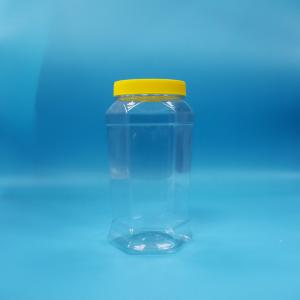 Wholesale Food Grade Cookies Candy Hexagonal Shaped Clear PET Food Jar Yellow Screw Cap from china suppliers