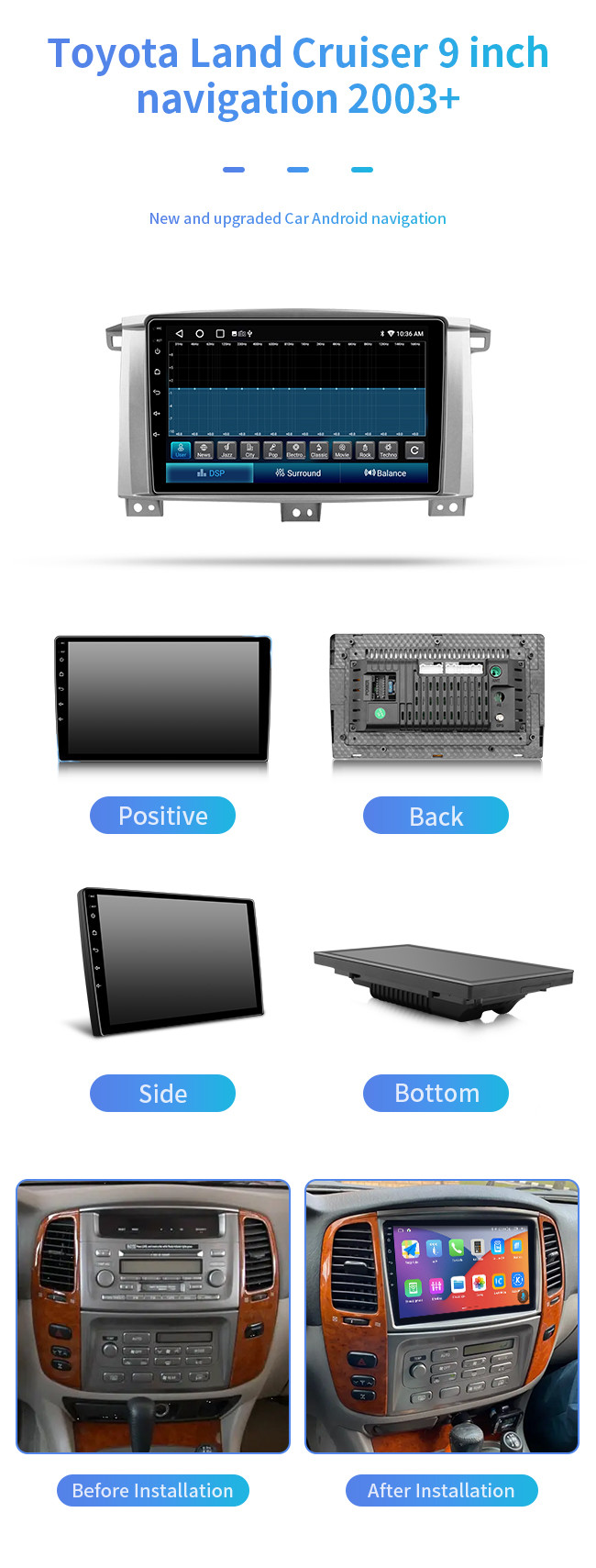Video Playback HD Large Screen Touchscreen Car Stereo With GPS For Toyota Land Cruiser 9 Inch Navigation 2003+