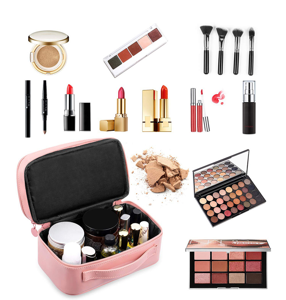 Double Layer Travel PU Leather Makeup Brush Holder Bag