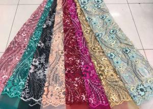 Wholesale Embroidered Sequin Lace Fabric , Floral Tulle Fabric For Fashion Party Gown Dress from china suppliers