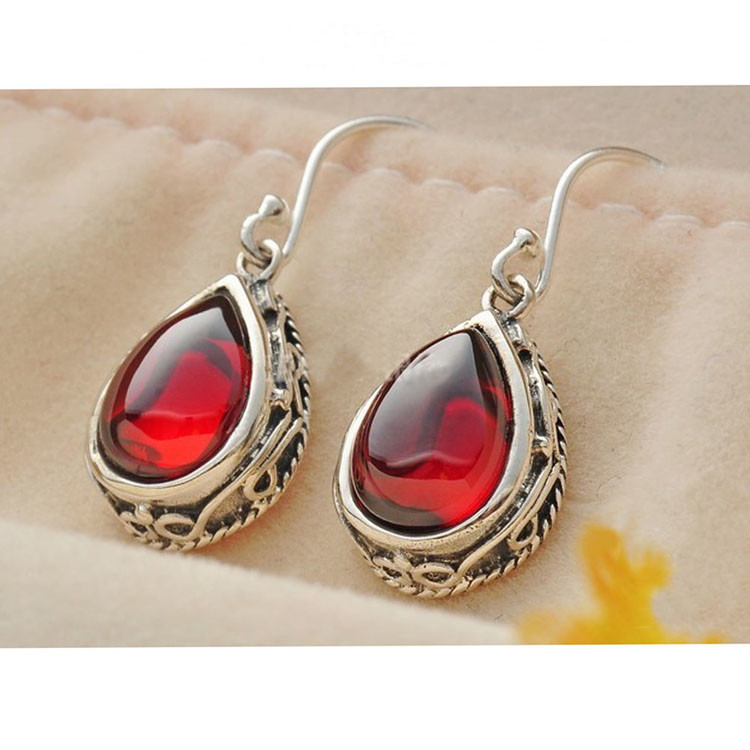 Sterling Silver Pear Shape Garnet Dangle Drop Earrings(E12282GREEN)