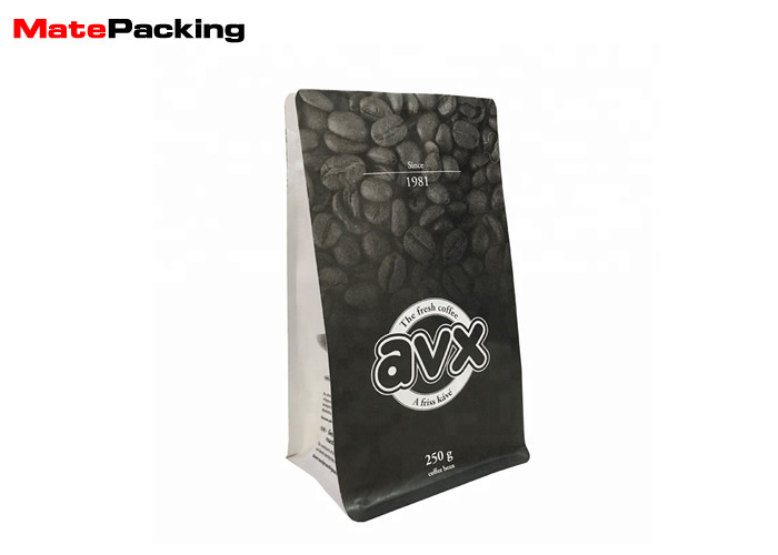 250g Flat Bottom Pouch Coffee Bag Customized Logo Printing With Side Zipper