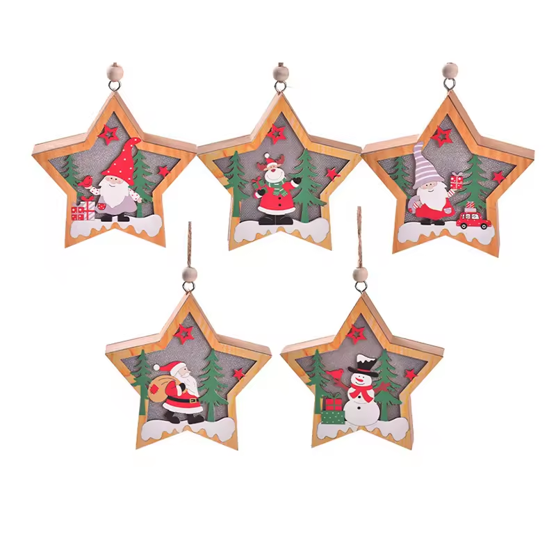Christmas Glow ornaments Christmas tree Wooden hanging ornaments Santa Claus snowman Elk Christmas lights