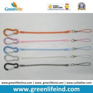 Colored Carabiner Clip&Nylon Strap W/Long Slim Spring Coiled Tether