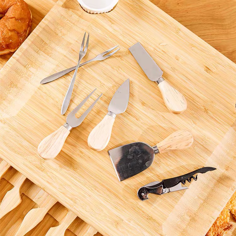 Customized Logo Acceptable Bamboo Charcuterie Cheese Board With Hidden Knife Set 39x33x5cm