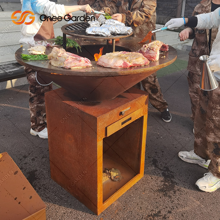 Outdoor Cooking Grill Portable Outdoor Backyard Garden Decorative Charcoal Corten Steel Grill