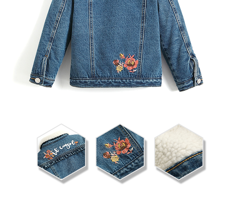 Embroidery Designs Kids Denim Clothes , Lovely Winter Girls Jeans Coat