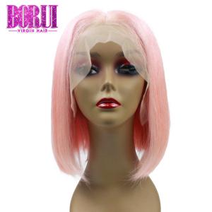 Wholesale Brazilian Human Hair Short Colored Bob Wigs 180% Density Pink Lace Front from china suppliers