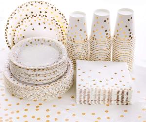 Wholesale white Gold Polka Dot Paper Plates from china suppliers