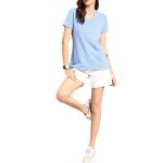 Hot Sale Custom Logo Blue Deep V neck Pure Cotton Short Sleeve Shirts For Women