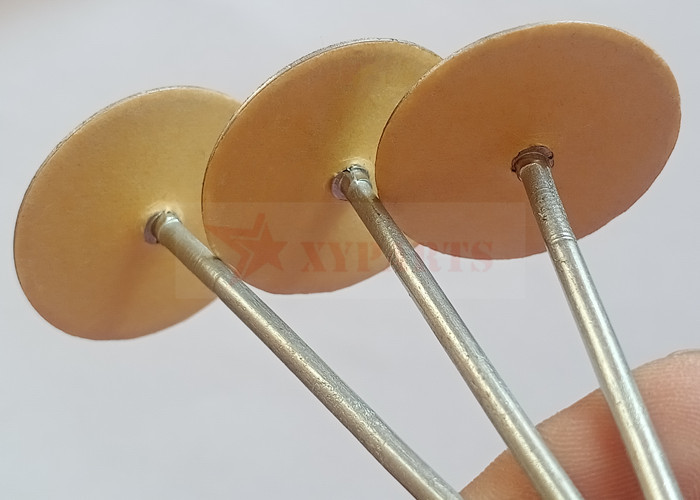 Galvanized Steel Cup Head Capacitor Discharge Weld Pins 3" With Paper Insulating Washers Attached