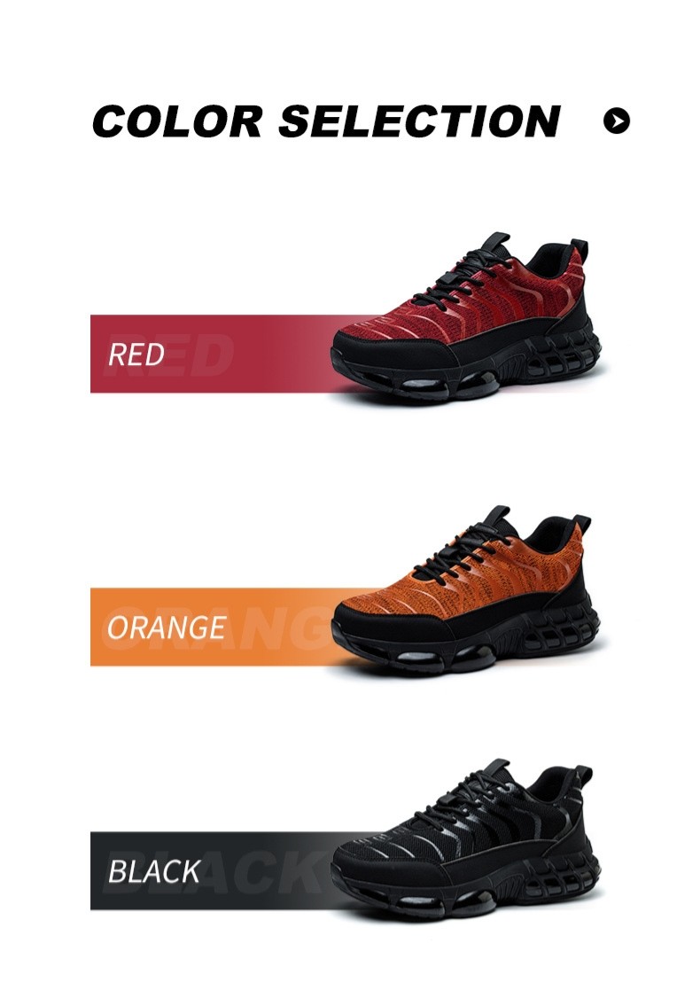 Flyknit Kevlar Air-cushioned Sole Safety Shoes For Industrial Workers In Orange Red Black