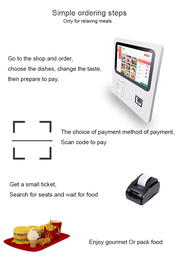 15.6" Wall Mount Self Service Food Ordering Payment Kiosks For Restaurant