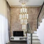 3200-6500K Color Temperature Golden Acrylic Hanging Pendant Light For Hotel