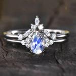 925 Sterling Silver CZ Jewelry Dainty Rings Natural Faceted Blue Moonstone Ring