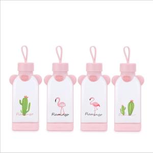 Wholesale Flamingo Shape Cute Glass Bottle , Pink Glass Bottle With Silicone Sleeve from china suppliers