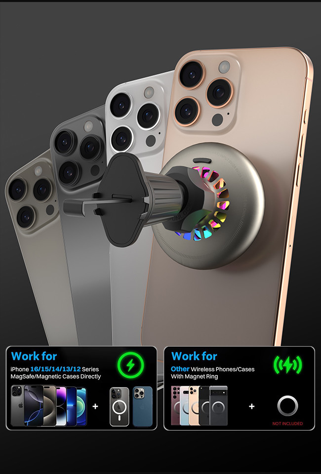 Starry Sky Light Magnetic Car Wireless Charging Bracket Built-In Silent Cooling Fan CD Pattern Lenses High-End Metal Frame