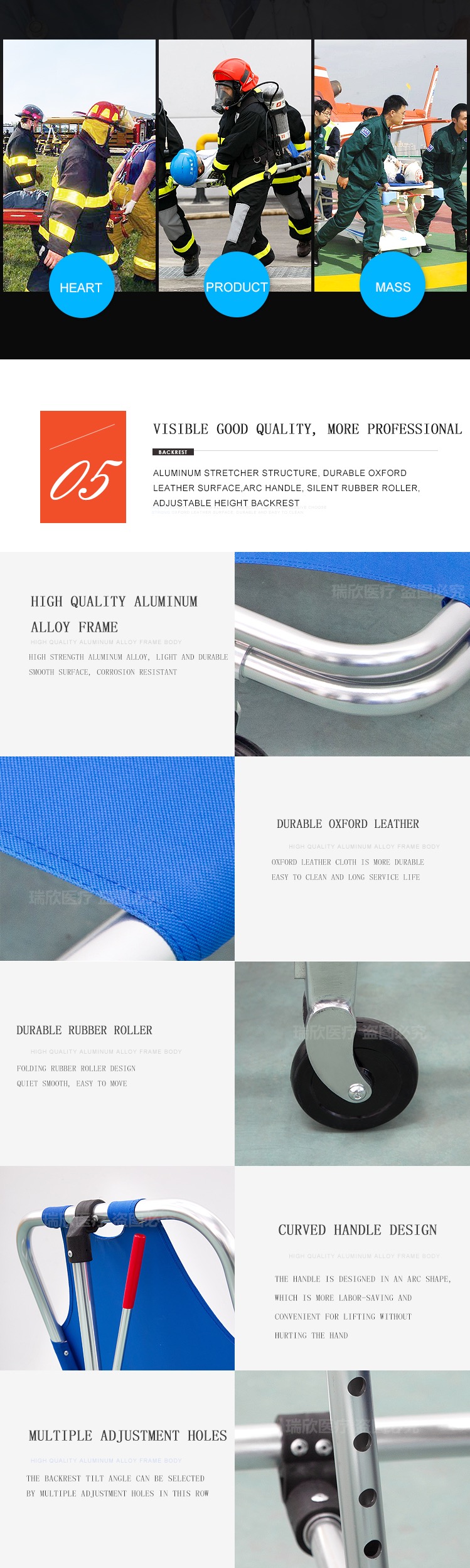 Aluminum Alloy Lightweight Foldable Stretcher CE Standard Folding Medical Stretcher