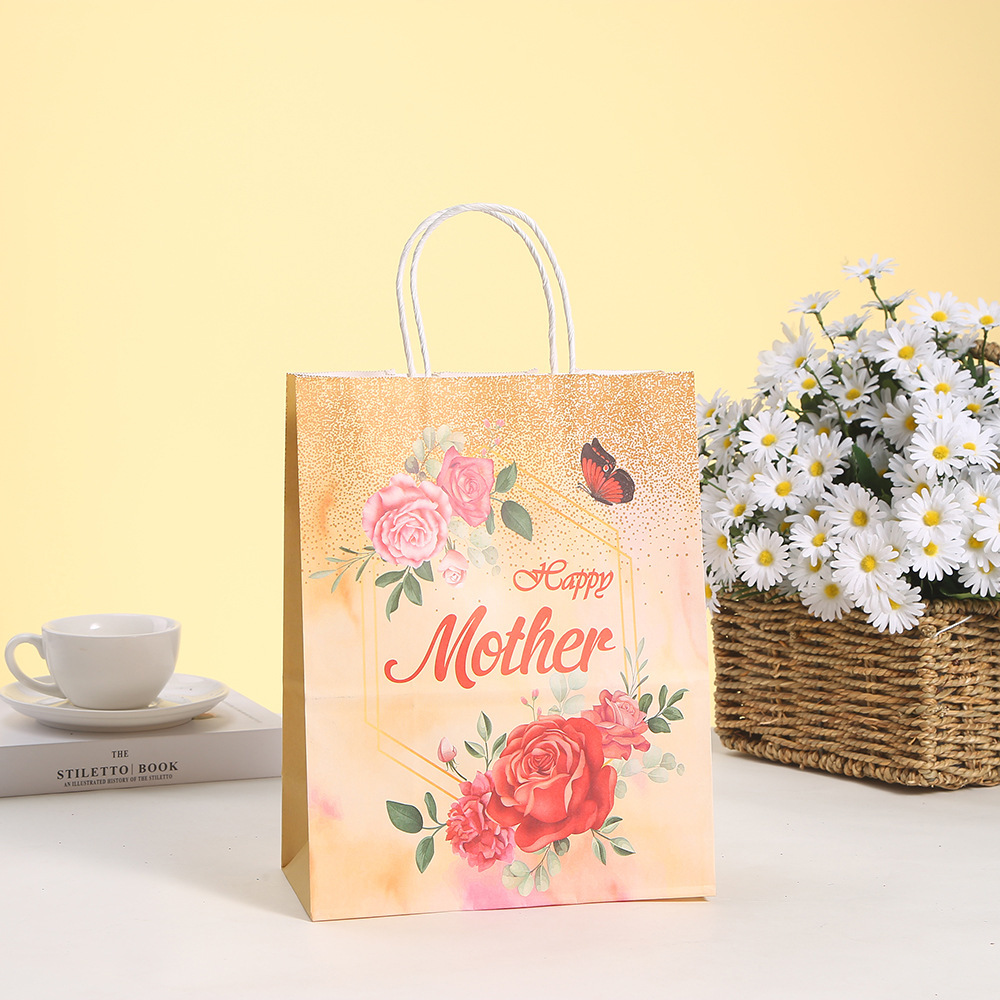 Luxury Packaging Style Brown Kraft Paper Tote Bag for Mother's Day Celebration