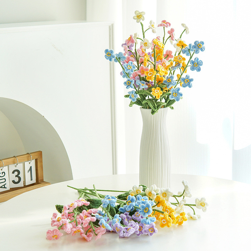7x44cm Handmade Knitted Forget-Me-Not Bouquet Crochet Artificial Flower Arrangement with Multiple Color
