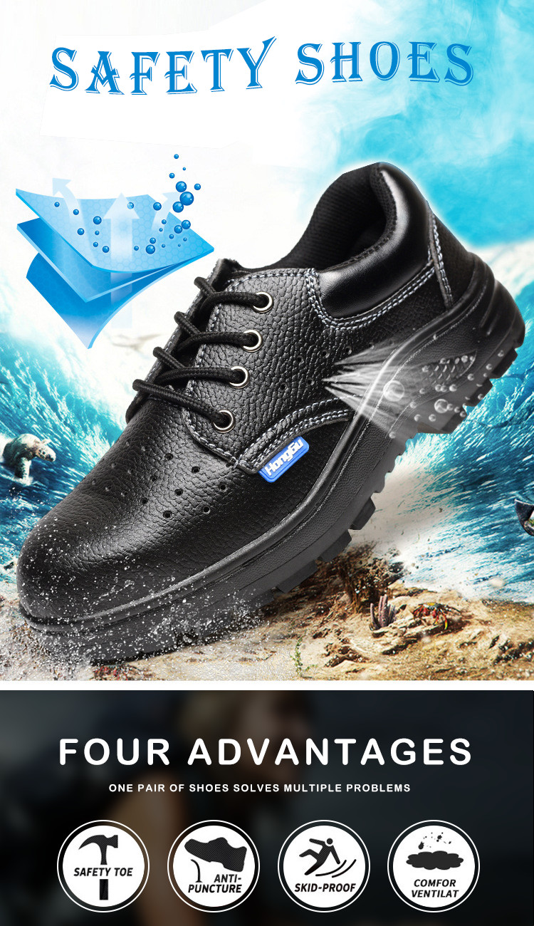 European Standard Genuine Leather Waterproof Men Industrial Steel Toe Work Safety Shoes