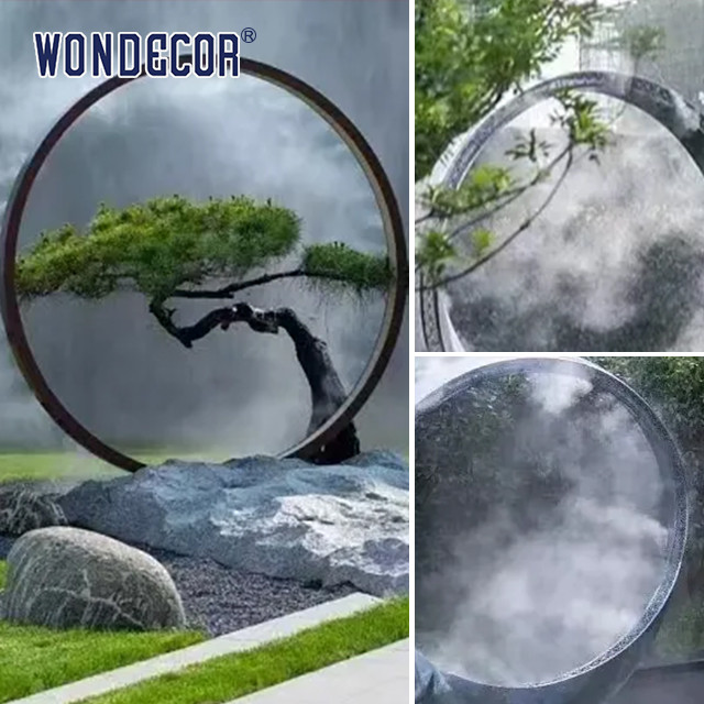 Outdoor Stainless Steel Garden Art Large Forged Metal Geometric Circular Fountain