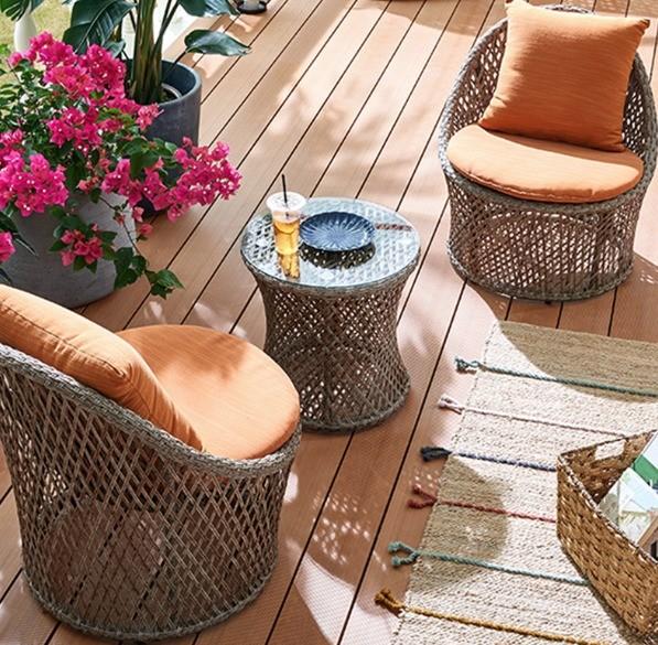Outdoor Furniture Rattan Garden Chairs Set 3pcs Wicker Coffee Table And Chair