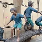 Kids Outdoor Bronze Statue Life Size Metal Children Playing Garden Statues