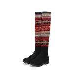 Christmas Pattern Patent PU Ladies Flat Boots Over The Knee Size 40-46