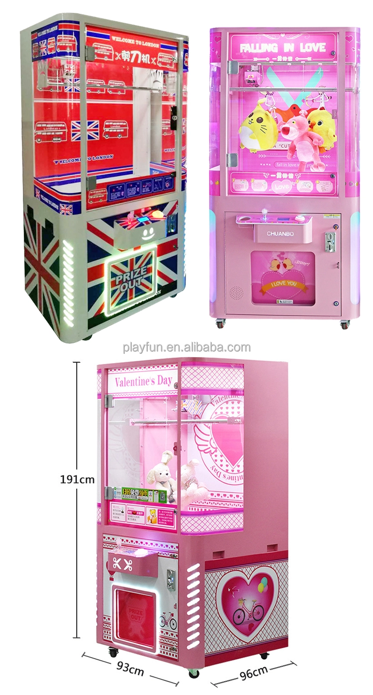 PlayFun Custom Made England Style Cut Ur Prize Arcade Coin-Op Operated Prize Vending Toys Gifts Scissors Cutting Machine