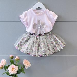 Wholesale 2016 Fashion Kid's Purple Summer Prince Style Top+Cute Lace Floral Shorts Skirt 2 PCS from china suppliers