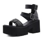 Black Women'S Platform Heel Shoes Muffin Bottom Thick Soled