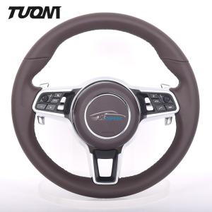 Wholesale Reddish Brown Full Leather Porsche Carbon Fiber Steering Wheel Gloss With Stripe from china suppliers