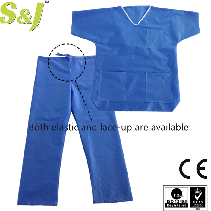 Short Sleeve Two Pieces Disposable Scrub Suit SMS Disposable Surgical Suit For Doctors
