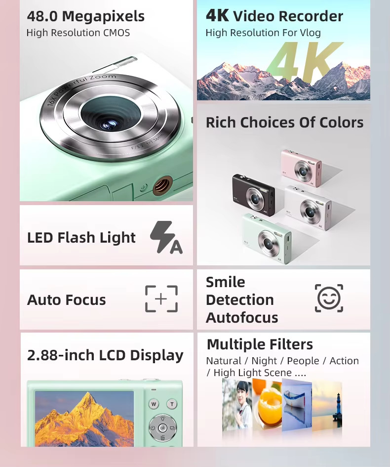 Portable CCD Mini 4K HD Digital Video Camera Camcorder 2.88 Inch For Youtube