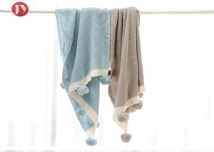 Wholesale 100% Cotton Organic Warm Baby knit Blanket Muslin Swaddle Baby Pom Pom throw from china suppliers