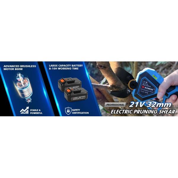 KOMOK Electric Tree Pruning Shears With SK5 Blades 2pcs 2000mAH Battery