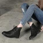 S226 Warm and velvet thick lace-up leather ankle boots fashion all-match rubber