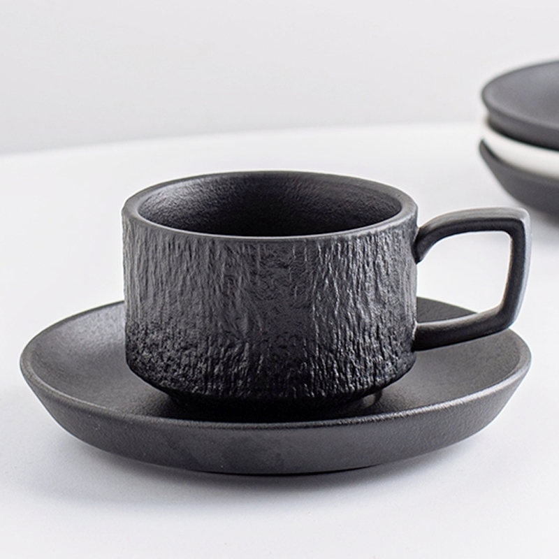 Ceramic Mug Set Vintage Porcelain Cup And Saucer Stone Texture Retro Cappuccino Cup