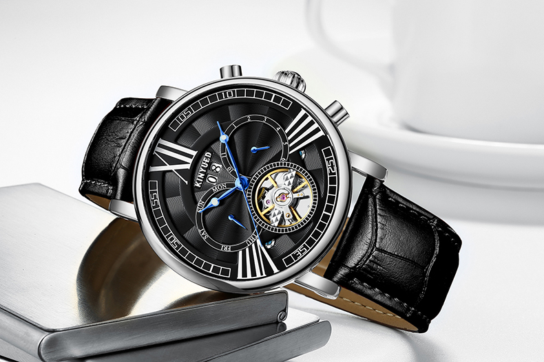 Luxury Brand KINYUED Winner Automatic Mechanical Movement Genuine Leather Waterproof Automatic Mechanical Mens Watch