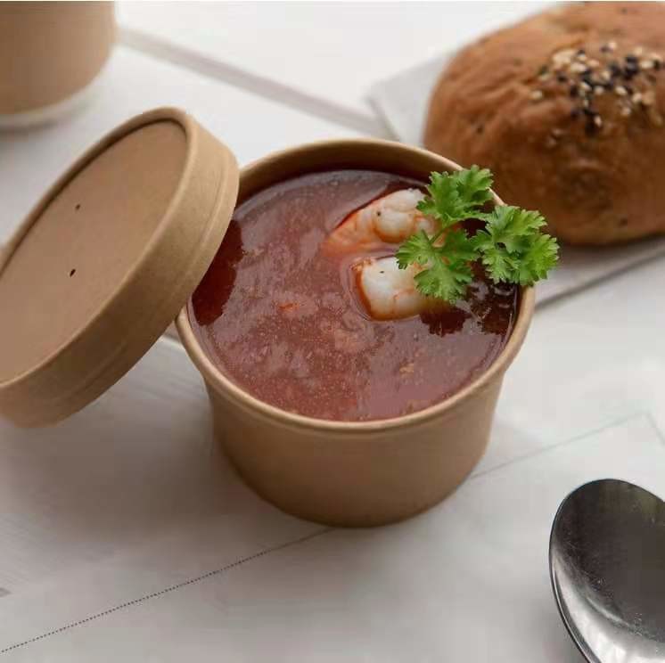 1000ml PLA kraft Disposable Salad Bowls,Soup Cups With Matching Lids