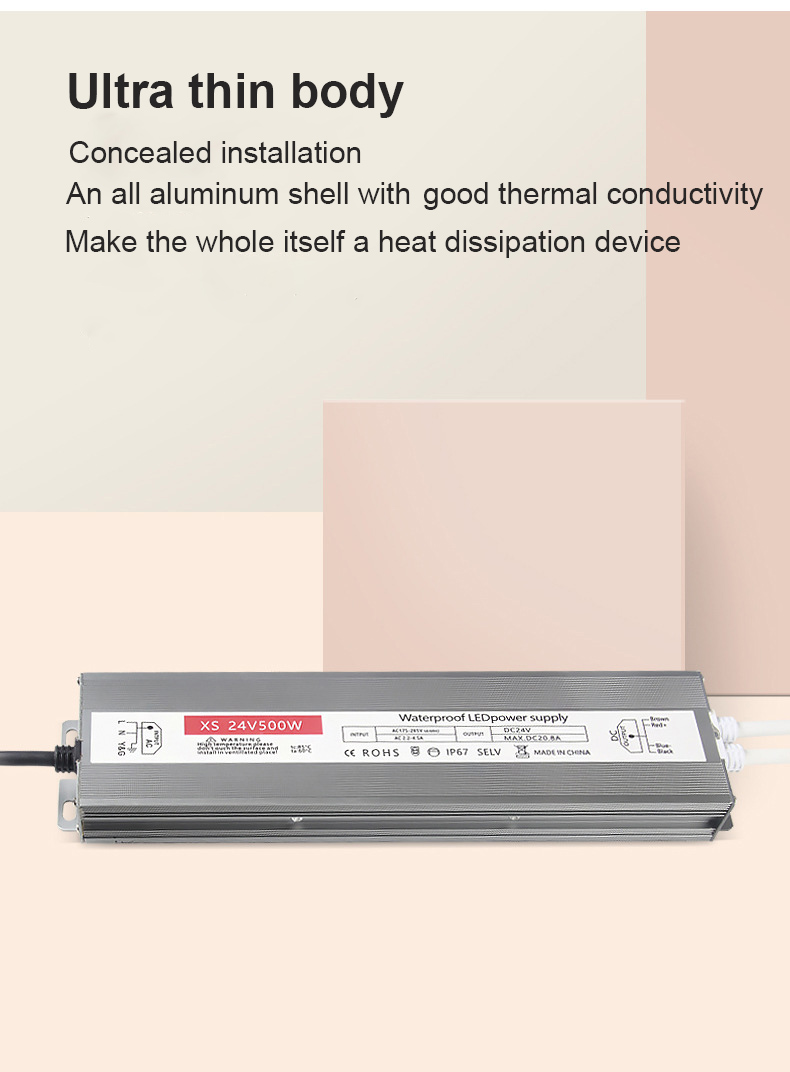Single Output Waterproof LED Driver 60-400W AC180-264V DC 12V 24V Switch Power Supply