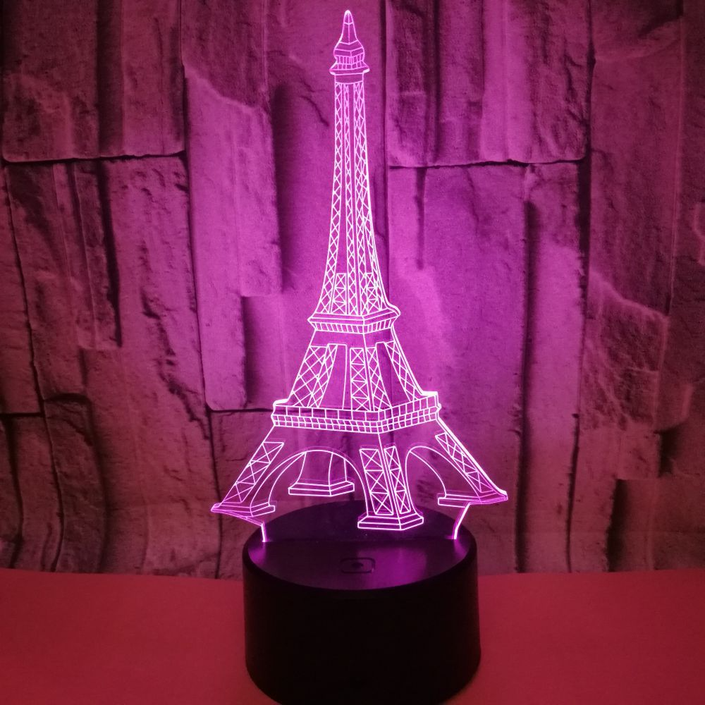 OEM Tourist attraction building logo Eiffel Tower 3D night Light Creative Visual Stereo LED Touch Switch Table Lamp 