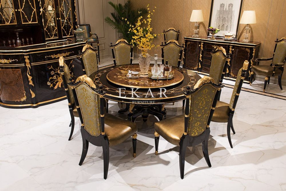Gold Foil High Gloss Antique Wood Luxury Carving Home Furniture