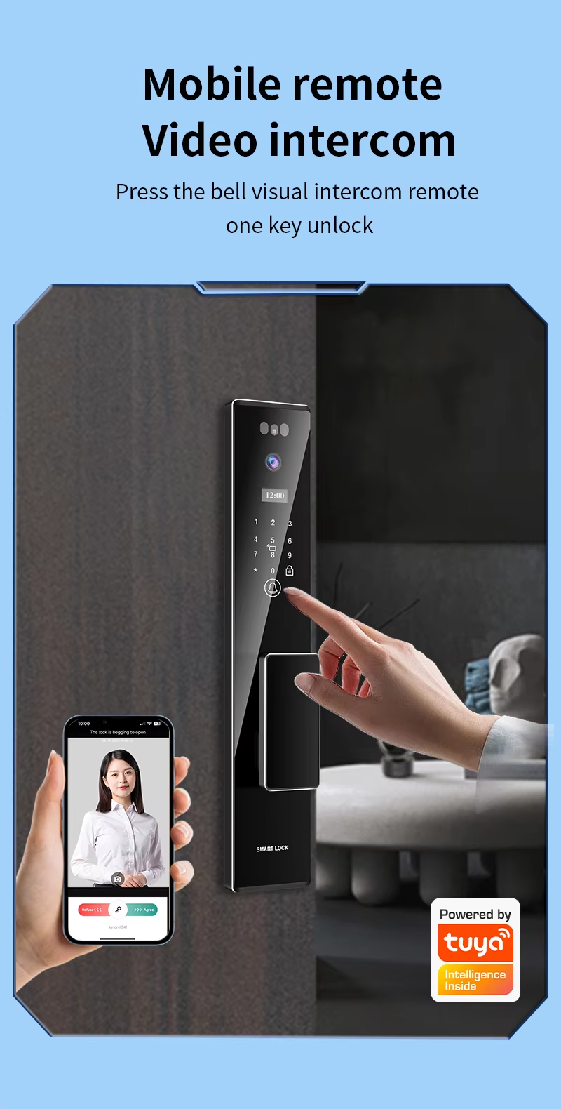 S555 Face ID Recognition Door Lock with Card Key Code Palm Tuya Wifi App for Unlock