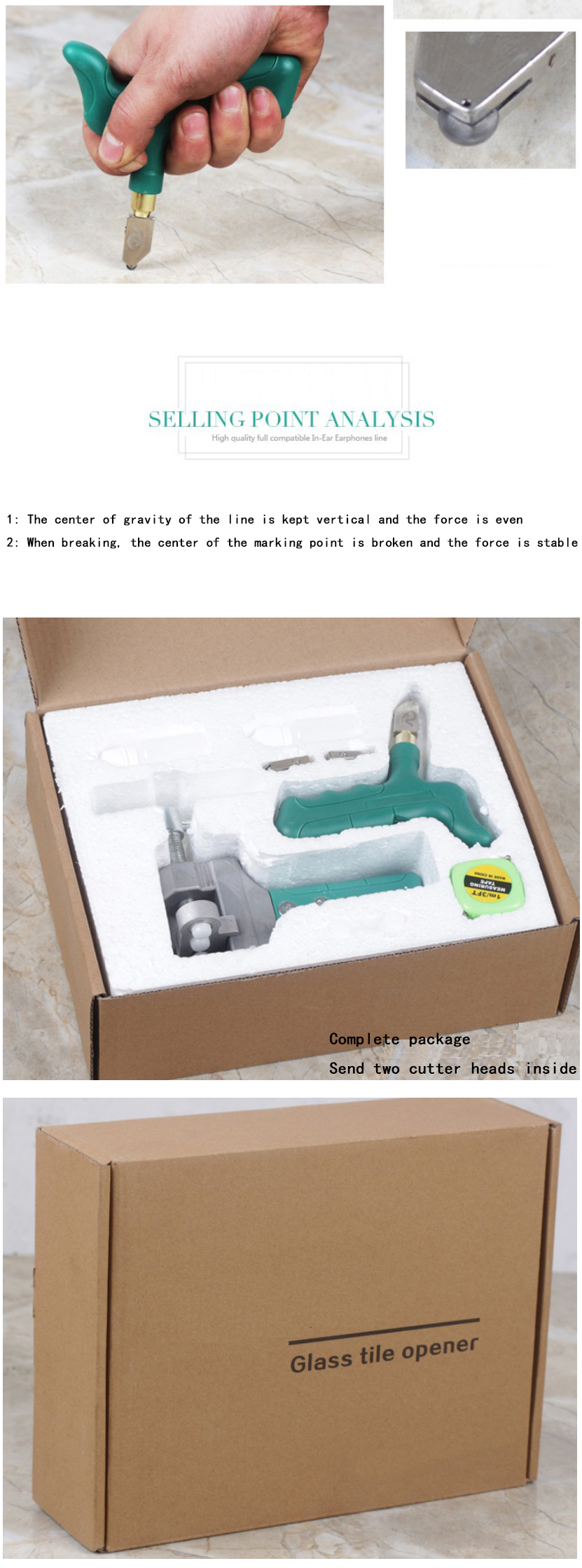 Glass tile opening set new opening glass knife scribing divider breaking bricks