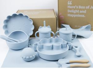 Wholesale Wholesale Baby Geschirr Led Weaning Silicone Bib Spoon Bowl Spoon Bowl Plate Silicone Baby Feeding Tableware Set Product from china suppliers