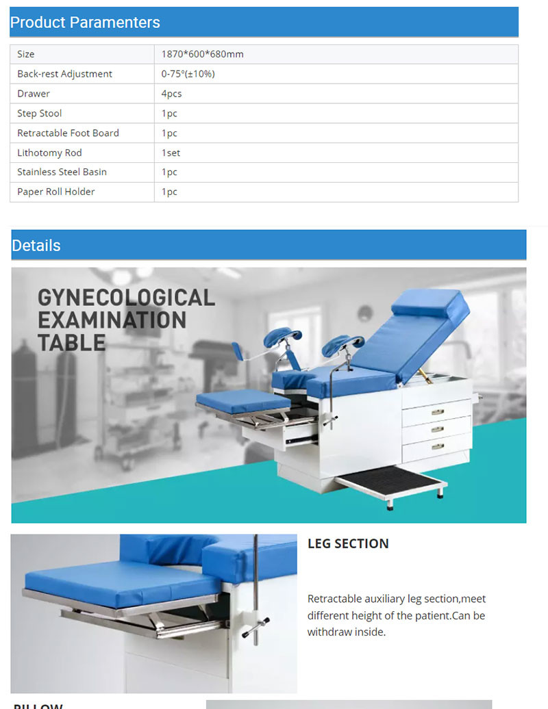 Clinic Gynecological Obstetric Examination Table With Drawers OEM