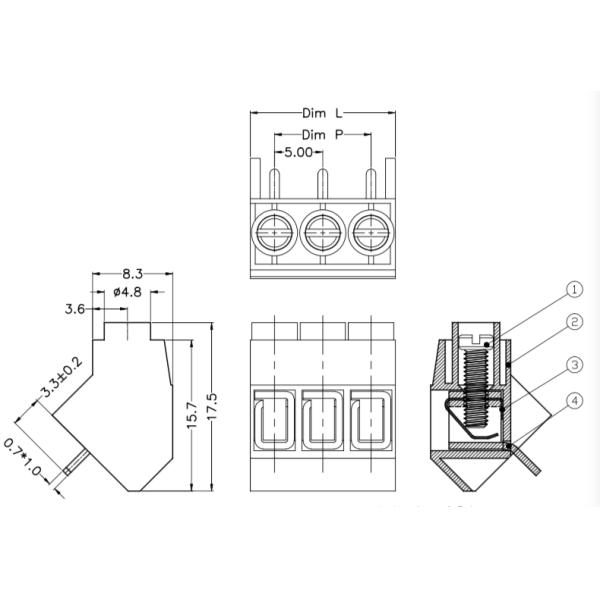 White Block Terminal Connectors , 135°Single / Double 5mm Pitch Connector