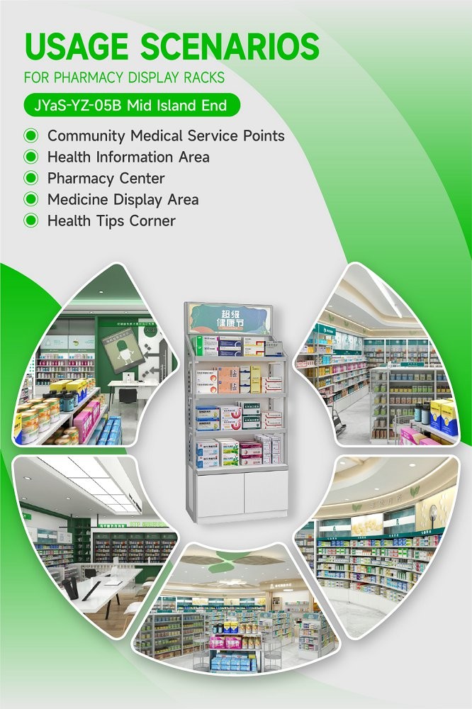 JYaS-YZ-05B High-End Boutique Pharmacy Design Cabinet for Pharmacy Entrance with White Glossy Boards